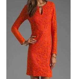 Trina Turk Crandon Boardwalk Lace Dress Womens 6 Orange Pink Cocktail Wedding